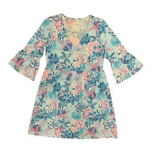 Lilly Pulitzer Dannie V-Neck 3/4 Sleeve Dress Small Bahamas Beachcomber